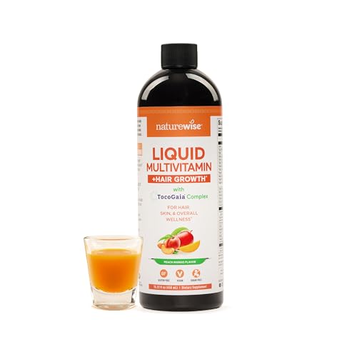 NatureWise Liquid Multivitamin Hair Growth for Women & Men + Tocogaia® for Hair Growth & Skin Elasticity Support + Biotin, Vitamin D, E, B - Sugar Free Multivitamin, Vegan - 15 fl oz[15 Servings]