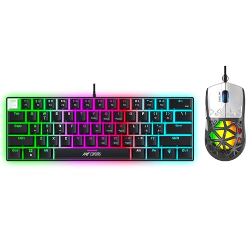 Ant Esports Thunder10, 60% Wired Mechanical Gaming Keyboard Mouse Combo, Anti-Ghosting Brown Switch RGB Backlit Keyboard,5 Programable Buttons 3200DPI