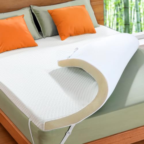 Marsail Full Size Memory Foam Mattress Topper, 3 Inch Cooling Gel Infused with Soft Cover, CertiPUR-US® and Oeko-TEX® Ce