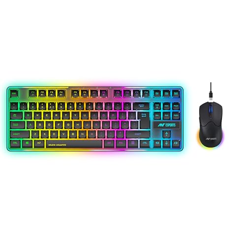Ant Esports KM730 Pro Gaming Wireless TKL Keyboard Mouse Combo Rechargeable RGB Backlit Tenkeyless Compact 87 Keys 6 Button for Computer Laptop PS4 PS