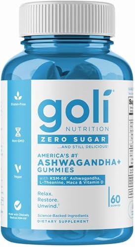 Goli Zero Sugar Ashwagandha & Vitamin D, Maca, L-Theanine Gummies, No Artificial Sweeteners, No Sugar Alcohols. Mixed Berry, KSM-66, Vegan, Plant Based, Non-GMO, Gluten-Free & Gelatin Free. (1)
