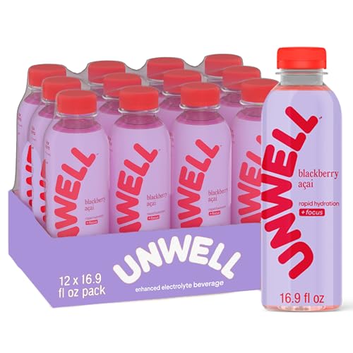 Unwell Hydration Electrolyte Drink For Rapid Hydration + Focus – Blackberry Acai, 12 Pack