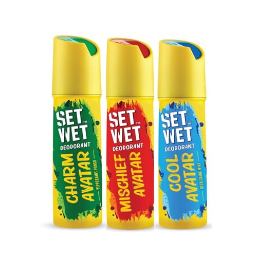 Set Wet Cool, Charm, Mischief Avatar Deodorant &amp; Body Spray Perfume For Men, Pack of 3,180ml Each