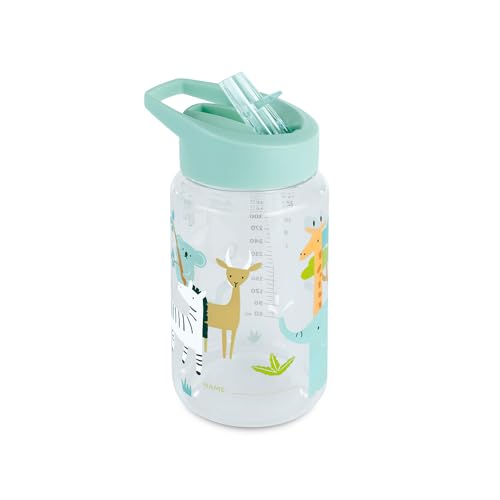 Miniland - Tritan Kids Bottle 450ml, Baby Water Bottle with Straw and Ergonomic Handle, Dishwasher Safe (Jungle)