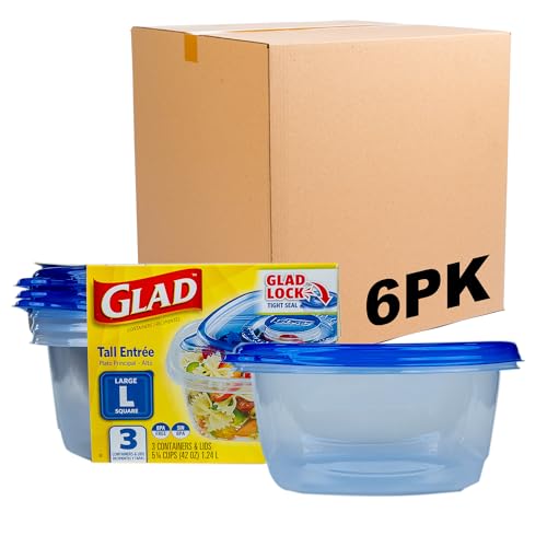 Glad GladWare Tall Entree Food Storage Containers with Lids, Large Square BPA Free Plastic for Meal Prep and Lunches, Lo