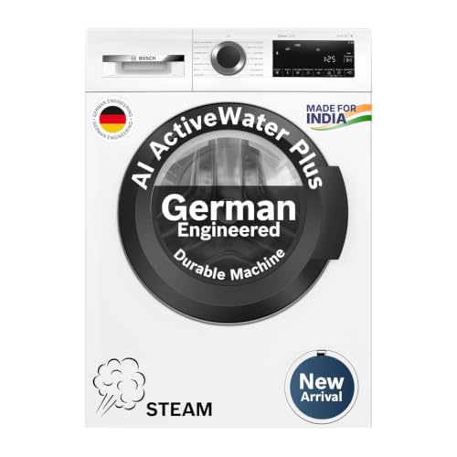 Bosch 8 kg 5 Star Front Load Fully-Automatic Washing Machine, AI ActiveWater, 15 Wash Programs, Removes 99.9% Germs with Steam, No Tangle or Wrinkle,