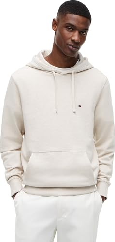 🔥 STARKER PREIS (-54%) Tommy Hilfiger Herren Hoodie Essential Terry mit Bauchtasche, Beige (Heathered Oatmilk), L