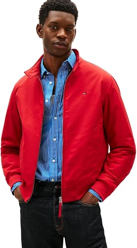 🔥 STARKER PREIS (-45%) Tommy Hilfiger Herren Windbreaker Jacke Harrington Wasserabweisend, Rot (Medium Red), XXL