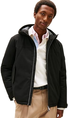 (-65%) Tommy Hilfiger Herren Übergangsjacke Short Padded mit Kapuze, Schwarz (Black), XL