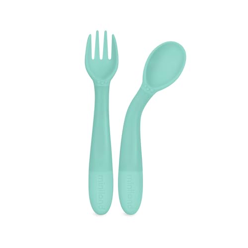 Miniland - Children's Cutlery, Flexible and Ergonomic Baby Cutlery, Includes Spoon and Fork (Ocean)