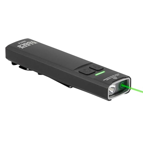 Klein Tools 56074 EDC Pocket Flashlight with Green Laser, Three Brightness Modes up to 1000 Lumens with Turbo Mode, Built-in Floodlight, <1mW, 510 to 530nm, Class 2, Rechargeable