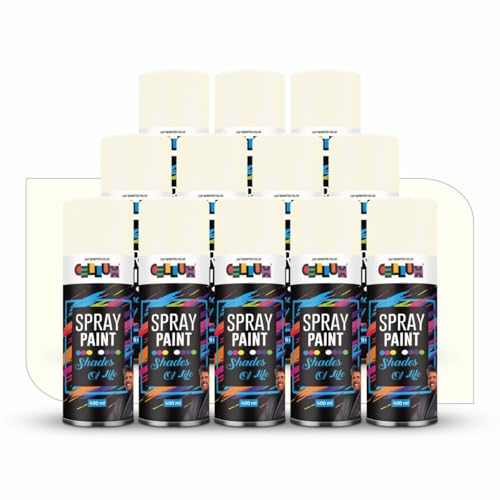 Cellux 2X Ultra Cover Ivory Spray Paint | DIY, Quick Drying with Glossy Finish for Metal, Wood, Wall & Other Surfaces - 400 ML - Pack of 12 Spray Pain