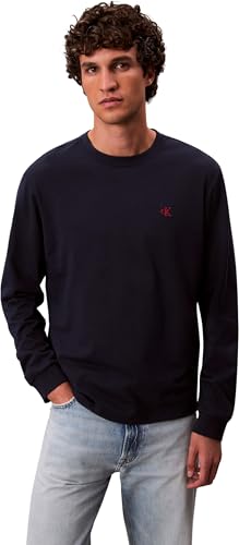 (-44%) Calvin Klein Herren Langarmshirt Easy Monogram mit Rundhalsausschnitt, Blau (Dark Sapphire), M