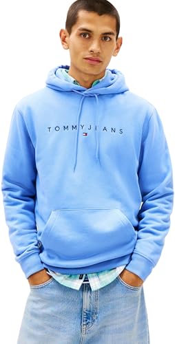 (-55%) Tommy Jeans Herren Hoodie Linear Logo mit Kapuze, Blau (Light Horizon Blue), S
