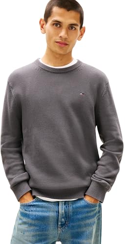 (-58%) Tommy Jeans Herren Pullover Sweater Slim Fit, Grau (Washed Black), XL