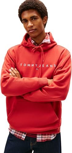 🔥 STARKER PREIS (-60%) Tommy Jeans Herren Hoodie Linear Logo mit Kapuze, Rot (Terracotta Red), M