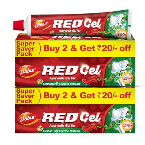Dabur Red Gel Ayurvedic Toothpaste - 600g (150g x 4) | Reduction in Bad Breath, Plaque & Gingivitis | Freshness with Protection | For Healthy Gums & E
