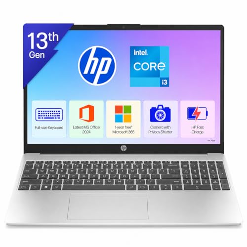 HP 15, 13th Gen Intel Core i3-1315U Laptop (8GB DDR4,512GB SSD) Anti-Glare, Micro-Edge,15.6''/39.6cm, FHD, Win11,M365 Basic(1yr),Office Home24, Silver
