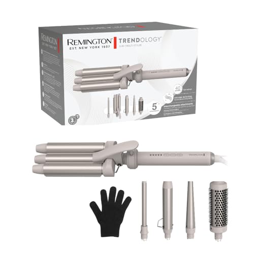 (-38%) Remington Lockenstab 5in1 [Welleneisen, Rundbürste 38mm, 3 Lockenaufsätze 13-33mm] Trendology (LED display 130°C - 210°C, Beach Waves, Spirallocken & Natürliche Locken für alle Haartypen) CI41MS5
