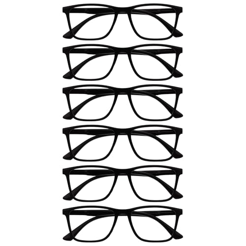 OPULIZE NYX Blue Light Blocking Reading Glasses - Anti-Glare Computer and Gaming Eyewear - 6 Pack - UV and Eyestrain Protection - Rectangular Frame - Black - Men Women - + 0.00