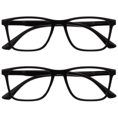 OPULIZE NYX Blue Light Blocking Glasses - Anti-Glare Computer and Gaming Eyewear - 2 Pack - UV and Eyestrain Protection - Rectangular Frame - Black - Men Women