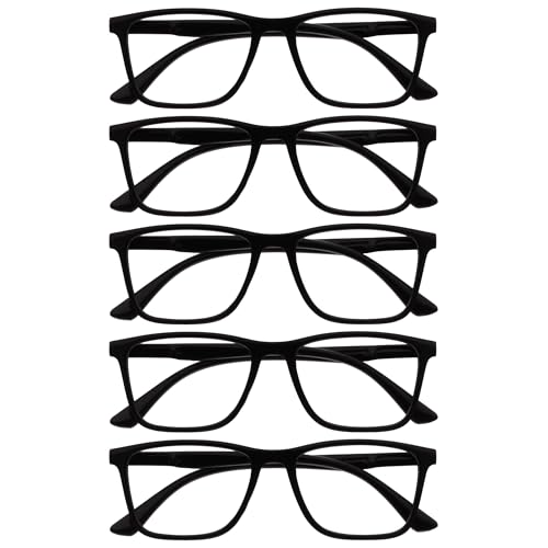 OPULIZE NYX Blue Light Blocking Reading Glasses - Anti-Glare Computer and Gaming Eyewear - 5 Pack - UV and Eyestrain Protection - Rectangular Frame - Black - Men Women - + 1.50