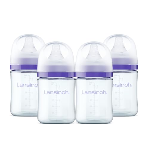 Lansinoh Anti-Colic Glass Baby Bottles 5 oz Slow Flow Nipples 4-Count