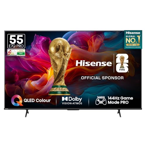 Hisense 139 cm (55 Inches) 4K Ultra HD Smart QLED TV | Dolby Vision Atmos, HDR10+ Adaptive | 144 Hz Game Mode Pro and 55E7Q (Charcoal Grey) | AI 4K Up