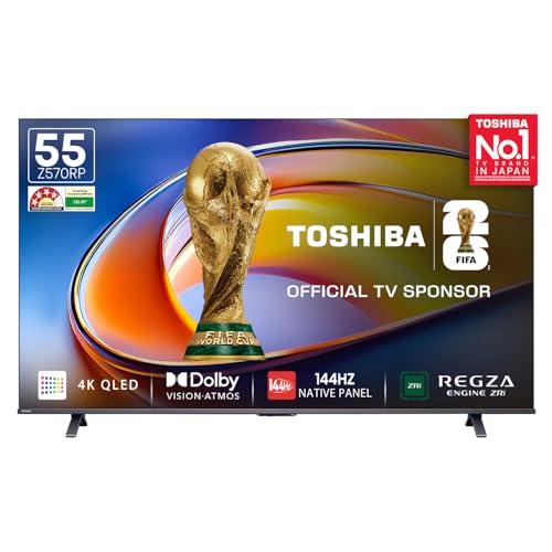 TOSHIBA 139 cm (55 Inches) 4K Ultra HD Smart QLED TV | Dolby Vision Atmos, HDR10+ | 144 Hz Panel | 24W Powerful Speaker | REGZA Engine ZRi | Voice Con
