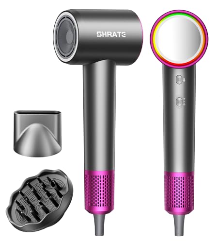 SHRATE Professional High Speed Ionic Hair Dryer | Ultra-Fast Drying | 500 Million Negative Ions | Low Noise | 160000 RPM | Compact Blow Dryer with Magnetic Diffuser for Faster Drying All Hair Types