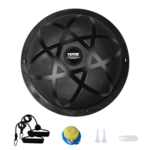 VEVOR 23-inch Half Exercise Ball Trainer, 660 lbs Capacity Balance Ball, Includes Resistance Bands and Pump, Ideal for Full Body Workouts, Yoga, and Strength Training at Home Gym, Black