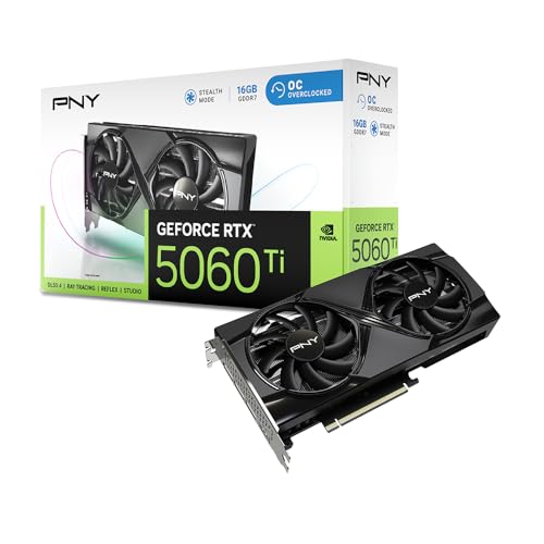 PNY NVIDIA GeForce RTX™ 5060 Ti OC Dual Fan, Graphics Card (16GB GDDR7, 128-bit, Boost Speed: 2692 MHz, SFF-Ready, PCIe® 5.0, HDMI®/DP 2.1, 2-Slot, NVIDIA Blackwell Architecture, DLSS 4)
