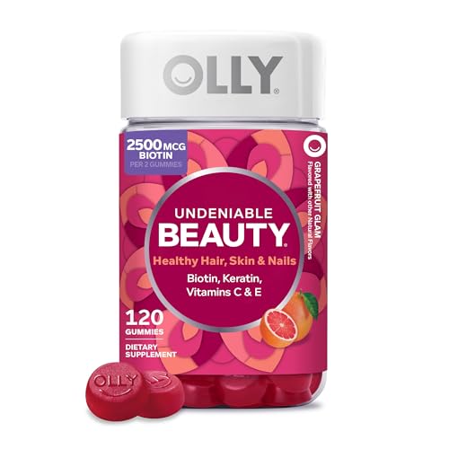 OLLY Undeniable Beauty Gummy, for Healthy Hair, Skin & Nails,* Biotin, Vitamins C & E, Keratin, Chewable Supplement, Grapefruit Flavored, 60 Day Supply - 120 Count