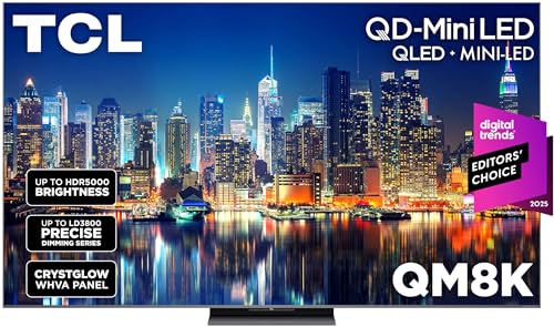 TCL 65-Inch Class QM8K Series QD-Mini LED 4K UHD Google Smart TV Next Generation Mini-LED TV - QLED, 144hz, 288hz VRR, No Bezel Design, Unrivaled Picture Quality, Ai Processing (65QM8K, 2025 Model)