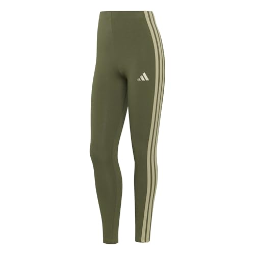 (-43%) adidas Women's ESSENTIALS 3-STRIPES COTTON LEGGINGS, olive strata/Wonder Cargo, XS