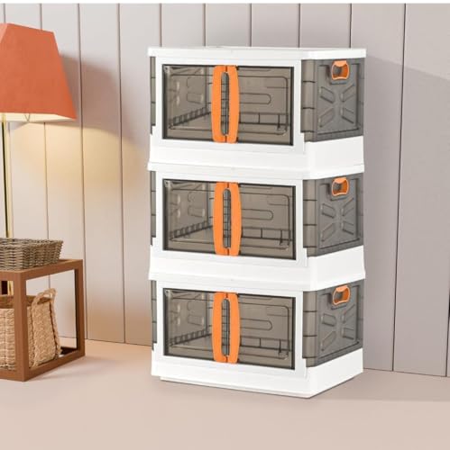 Arto Large Storage Containers Set of 3, 70L Folding Plastic Organizer Boxes, Stackable Bins for Kitchen Wardrobe Pantry & Closet, Space Saving Heavy D