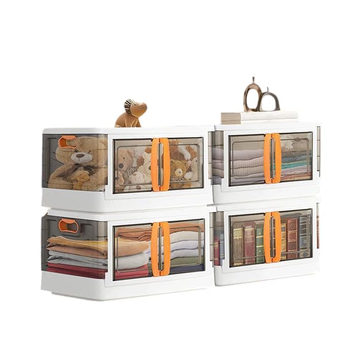 Arto Stackable Storage Bin Combo Pack 4 | Extra Large 70 L Plastic Boxes with Lid | Collapsible Home & Office Organizer