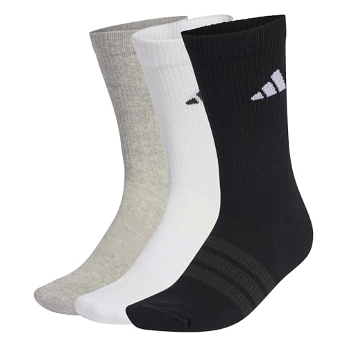 (-31%) adidas Unisex Cushioned Sportswear Crew Socks 3 Pair Pack, medium grey heather/white/black, 42-45