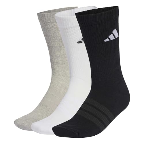 (-31%) adidas Unisex Cushioned Sportswear Crew Socks 3 Pair Pack, medium grey heather/white/black, 45-48
