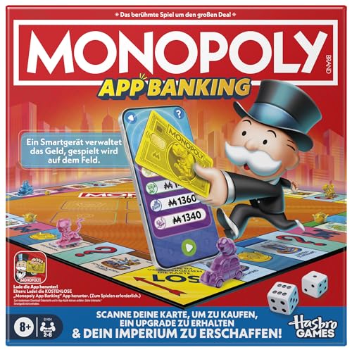 🔥 STARKER PREIS (-22%) Monopoly App Banking Brettspiel - Deutsche Fassung, Moderne Version des Klassikers, elektronisches Spiel für Kinder ab 8 Jahren, für 2 bis 6 Spieler
