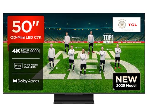 (-23%) TCL 50C7K 50 Zoll QD-Mini LED Fernseher, 4K HDR Premium 2000, Smart Google TV mit 144Hz Motion Clarity Pro (Dolby Vision IQ & Atmos, HVA-Panel, Game Master)