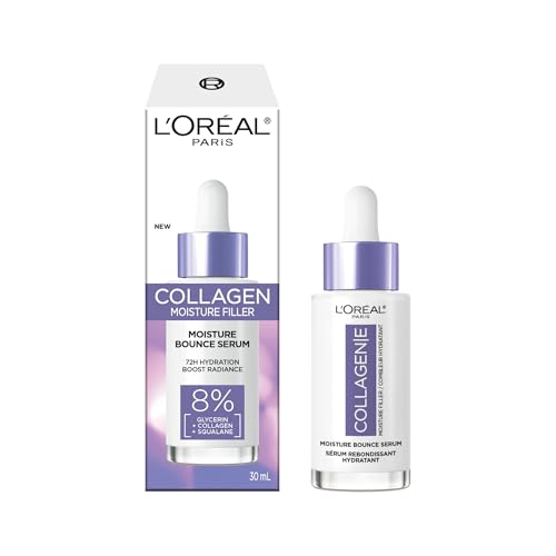 L'Oreal Paris Collagen Moisture Filler Moisture Bounce Face Serum, Glow Serum with Collagen, Glycerin, and Squalane for Bouncy, Radiant, Hydrated Skin
