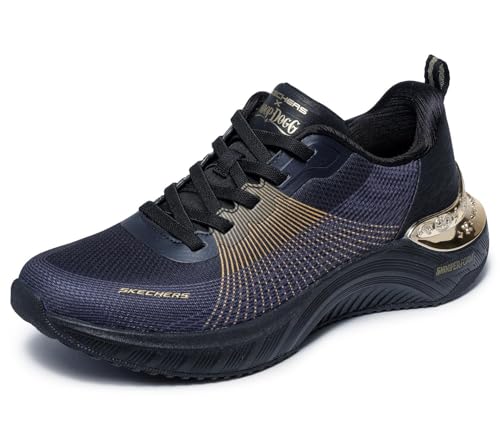 (-41%) Skechers Damen Snoop Ace Cyber Walker Turnschuhe, Black And Gold Mesh/ Hot Melt/ Gold Trim, 38.5 EU