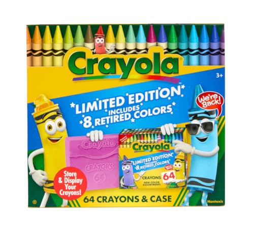 Crayola Crayon Box (64 Count), With Limited Edition Colors & Plastic Case, Arts & Crafts Coloring Supplies for Kids, Back to School Essentials, Ages 3+