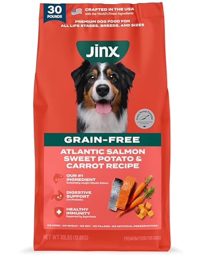Jinx Premium Grain-Free Dry Dog Food, for All Lifestages - Real Salmon, Sweet Potato & Carrot Kibble with Superfoods for Immune Support & Probiotics for Digestive Support - No Fillers - 30lb