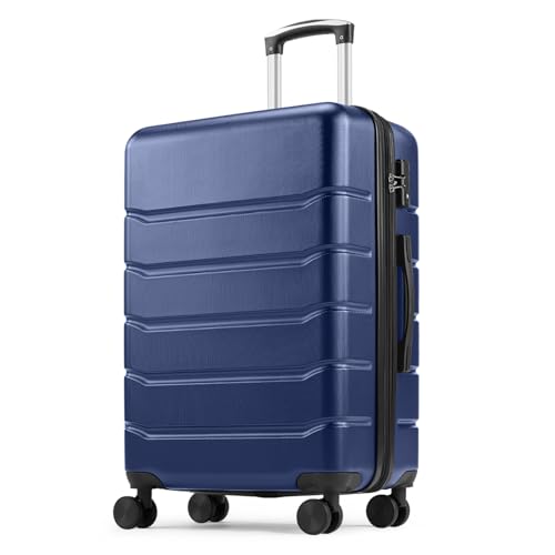 Sweetcrispy Carry on Luggage, Hard Shell ABS, Double Spinner Wheels Lightweight Suitcase TSA Lock, Navy Blue, 28 Inch