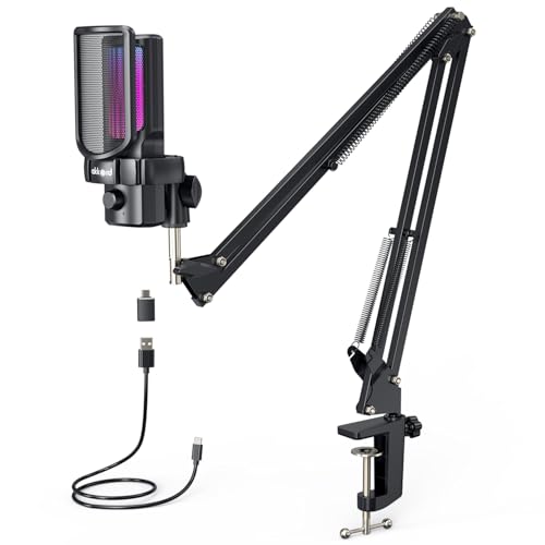 Akkord USB Microphone with Boom Arm – 192kHz/24Bit Cardioid Condenser Mic for Podcasting, Streaming, Gaming, Voice Recording – Plug & Play, Shock Moun