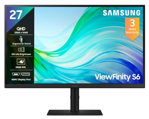 Samsung 27" (68.5cm) IPS 2K QHD Monitor|2560 X 1440|100 Hz|5ms|300nits|Height Pivot Adjustable Stand|SRGB 99%|Ports-HDMIX2,DP,Headphone|Eye Saver Mode