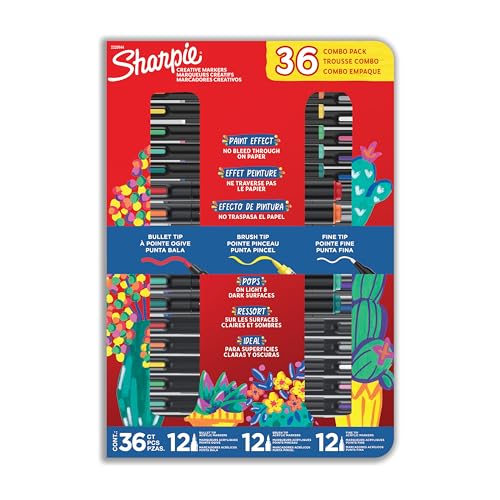 Sharpie Creative Markers Variety Pack, Water-Based Acrylic Paint Markers, Assorted Tips and Colors, 36 Count