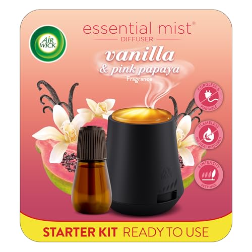 Air Wick Essential Mist Starter Kit (Diffuser + Refill) Vanilla & Pink Papaya Essential Oils Diffuser, Air Freshener Starter Kit